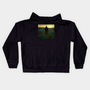 Man watching sunset in poppy field - never forget Kids Hoodie